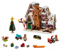LEGO Creator Expert Gingerbread House candy-cane columns framing the exterior.
