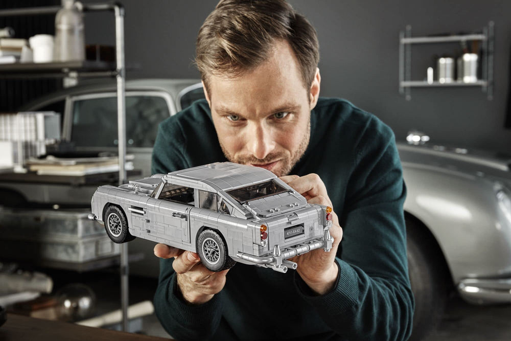 LEGO Creator Expert James Bond DB5 engine detail showcases under-hood realism for display and photography.