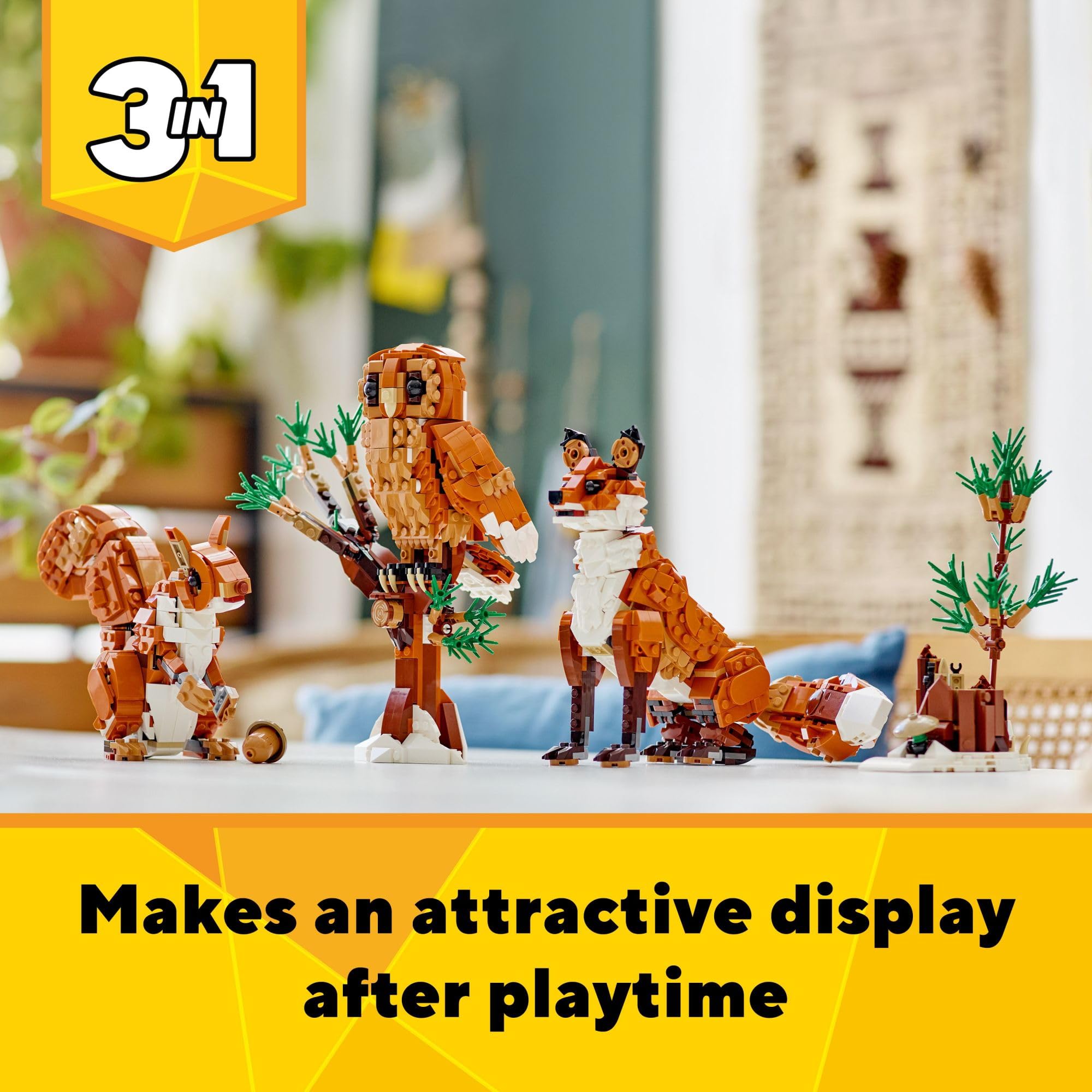 LEGO Creator 3in1 Forest Animals Red Fox 31154 display-ready height reference for shelves.