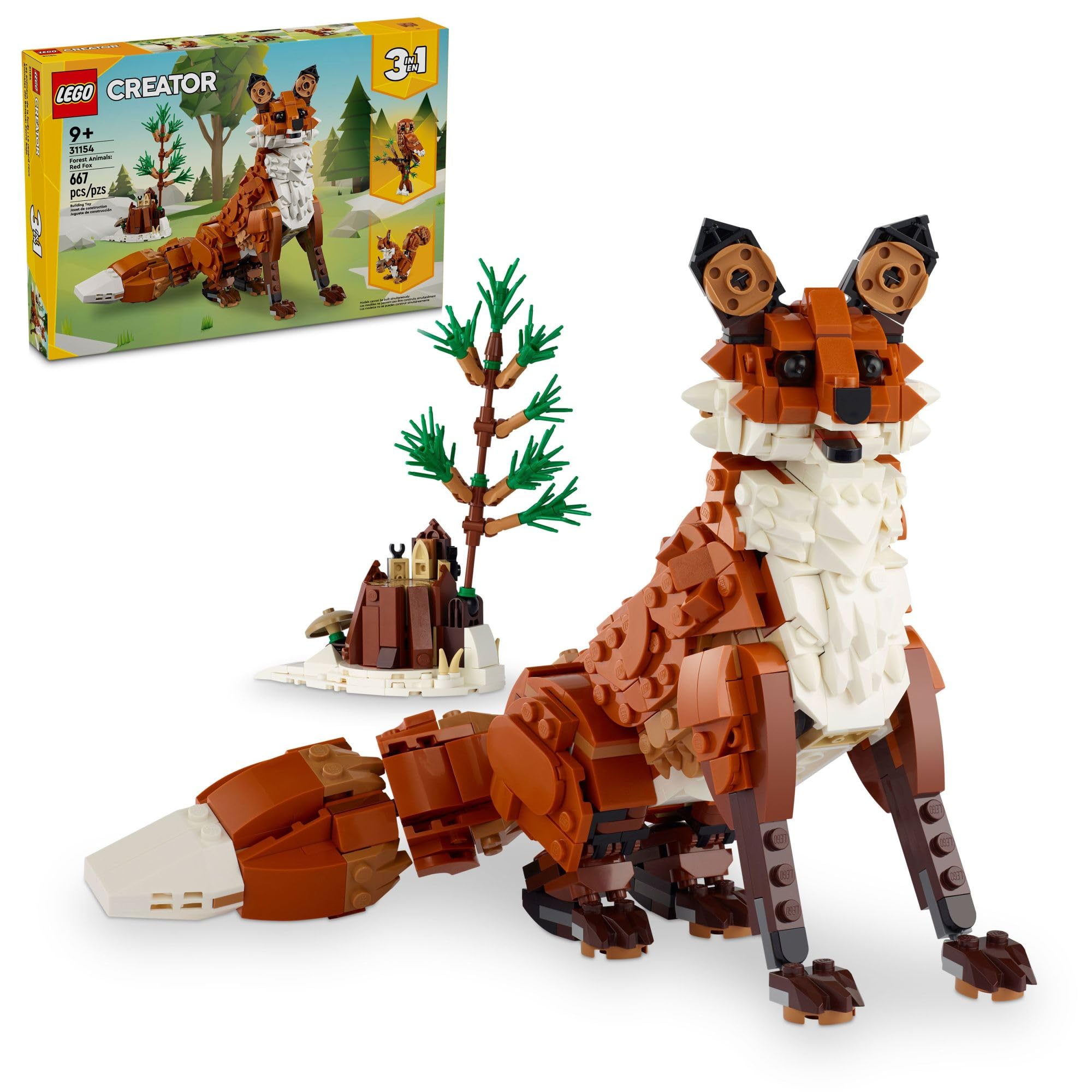 LEGO Creator 3in1 Forest Animals Red Fox 31154 front view with movable head and tail for imaginative play.