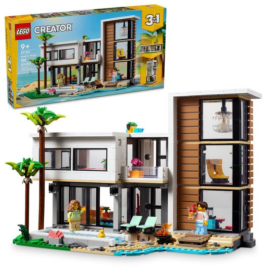 LEGO Creator Modern House beach scene with palm trees inspires seaside imaginative play