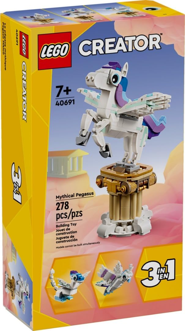 LEGO Creator Mythical Pegasus figure on pedestal for display and imaginative storytelling