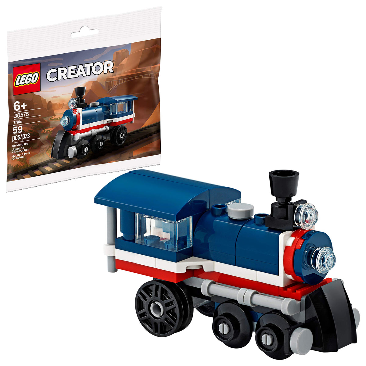 LEGO Creator Train 30575 front view, bright colors and compact design for easy display