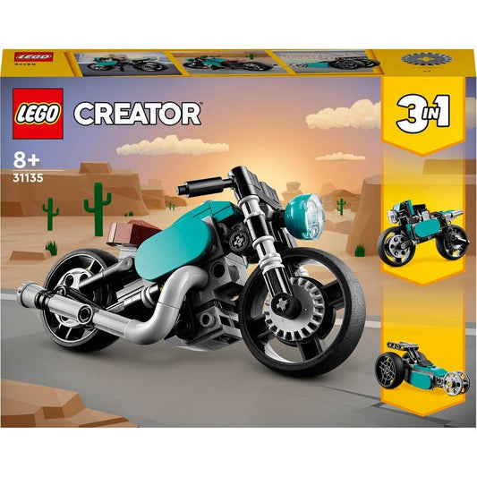 LEGO Creator Vintage Bike modern motorcycle with display stand for showcase