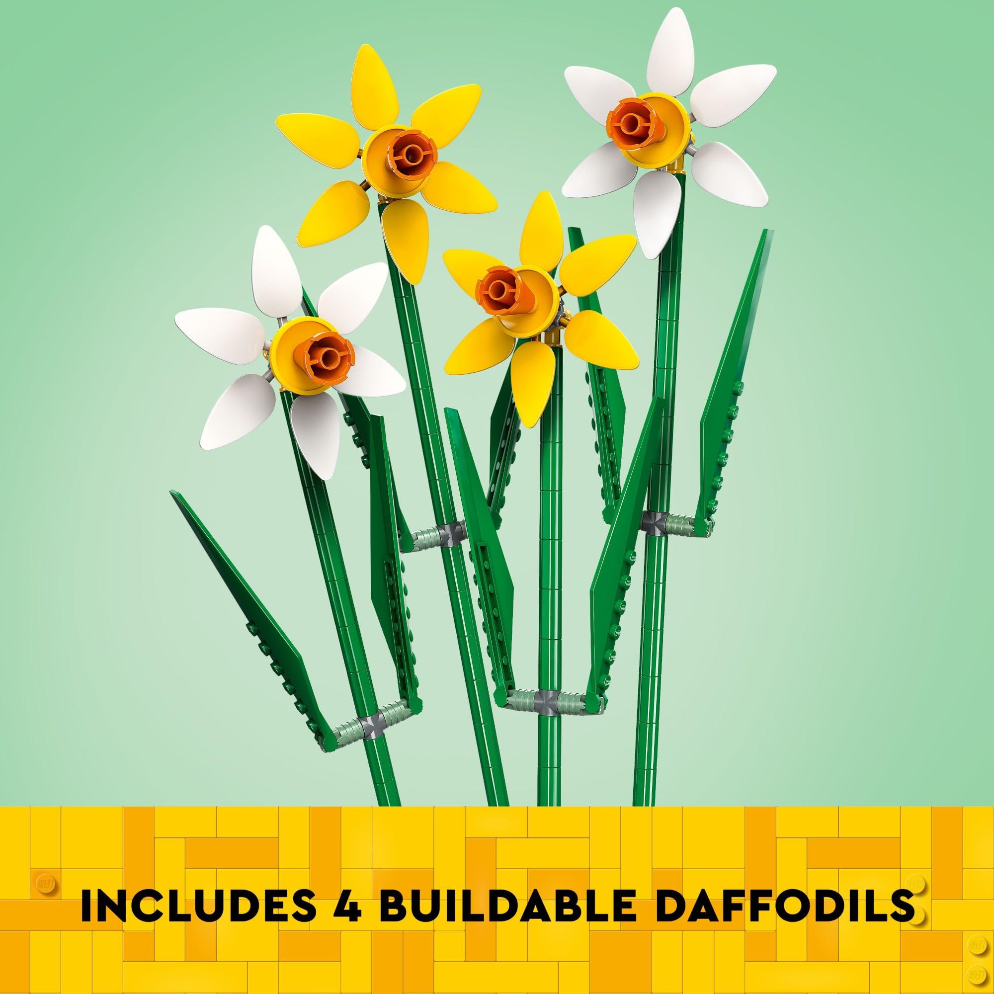 Close-up of white LEGO Daffodils bloom showcasing delicate contrast