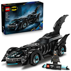 LEGO Batman Forever Batmobile front view highlights the finned silhouette for display and build pride.