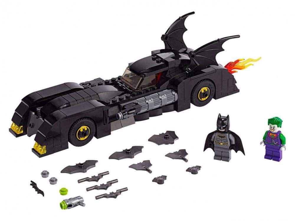 LEGO DC Batman Batmobile with Joker stud shooter fuels battle scenes.