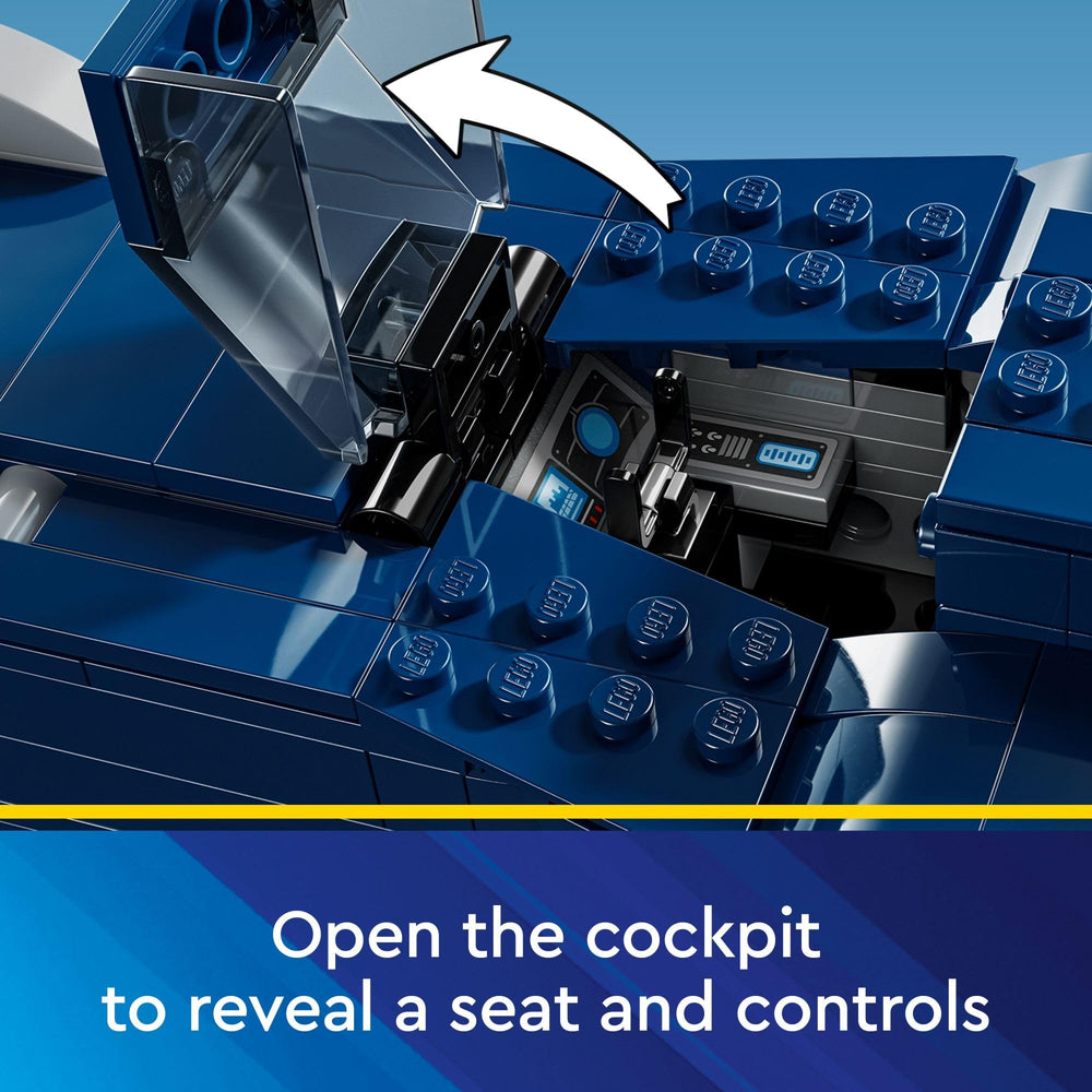 LEGO DC Batman cockpit lift-up for easy driver access during play.