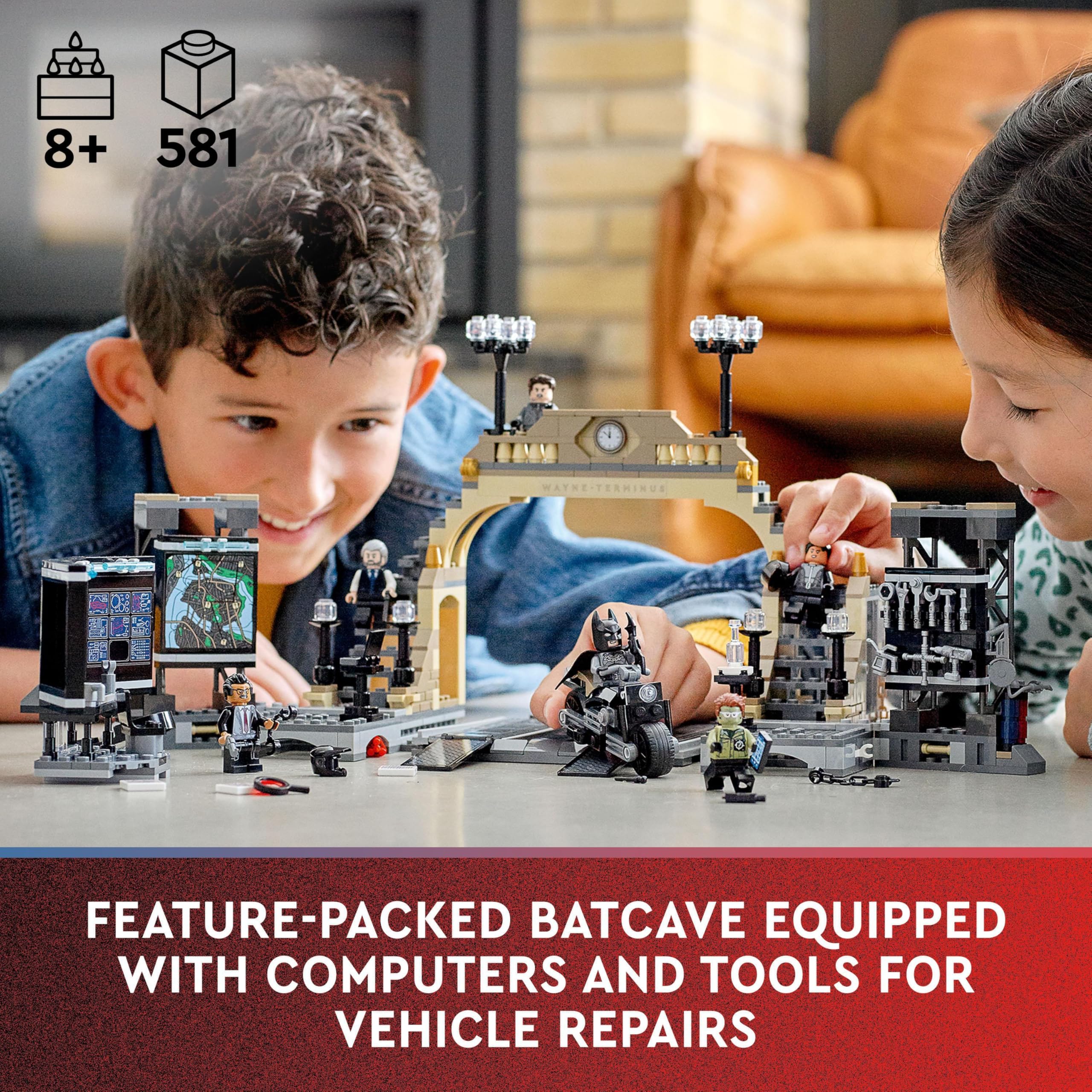 LEGO DC Batman Batcave Riddler Face-Off figure set enhances storytelling.
