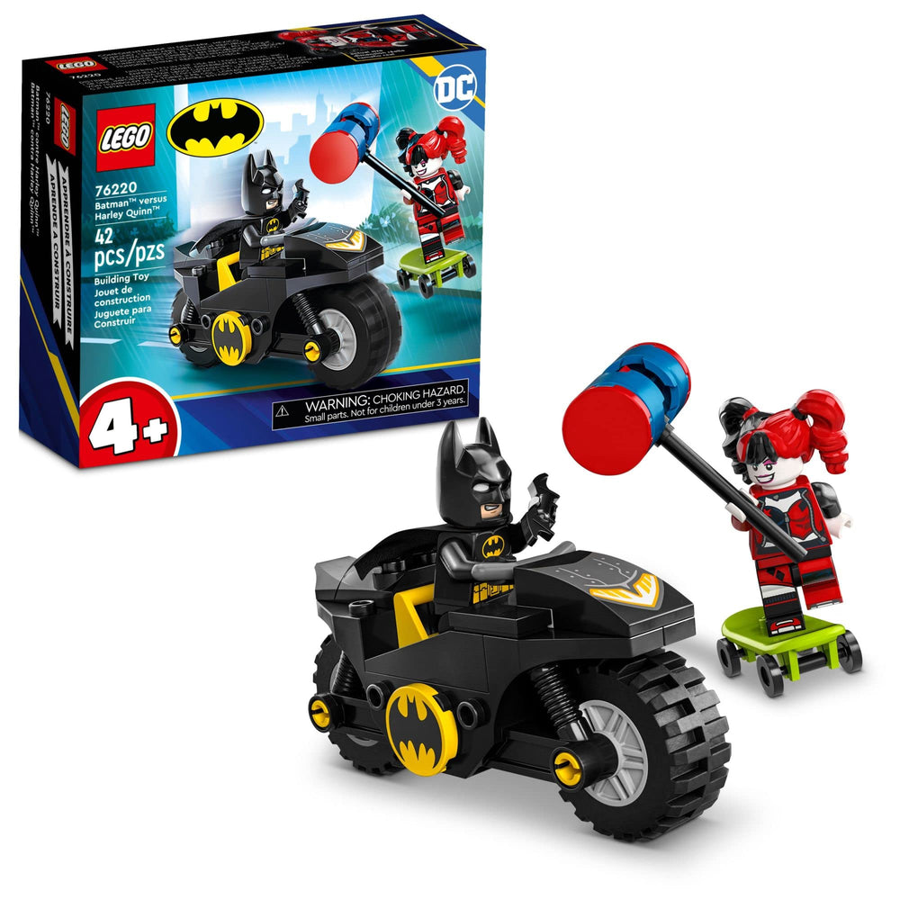 LEGO DC Batman vs Harley Quinn Batcycle image: inspires imaginative superhero play with a chunky Batcycle.
