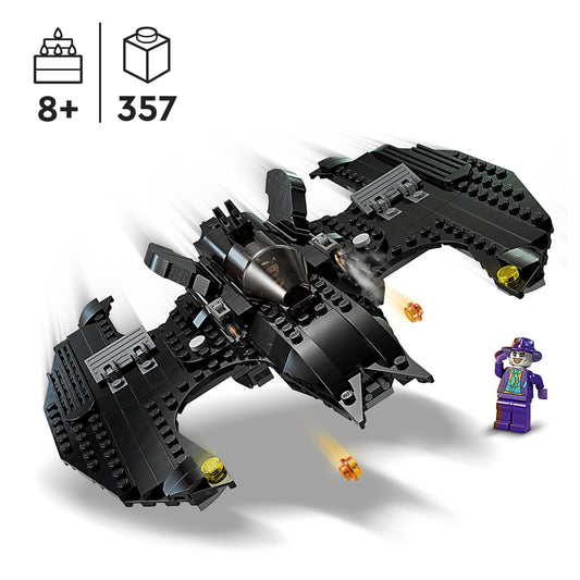 LEGO DC Batwing catapults shown for dynamic battle moments.