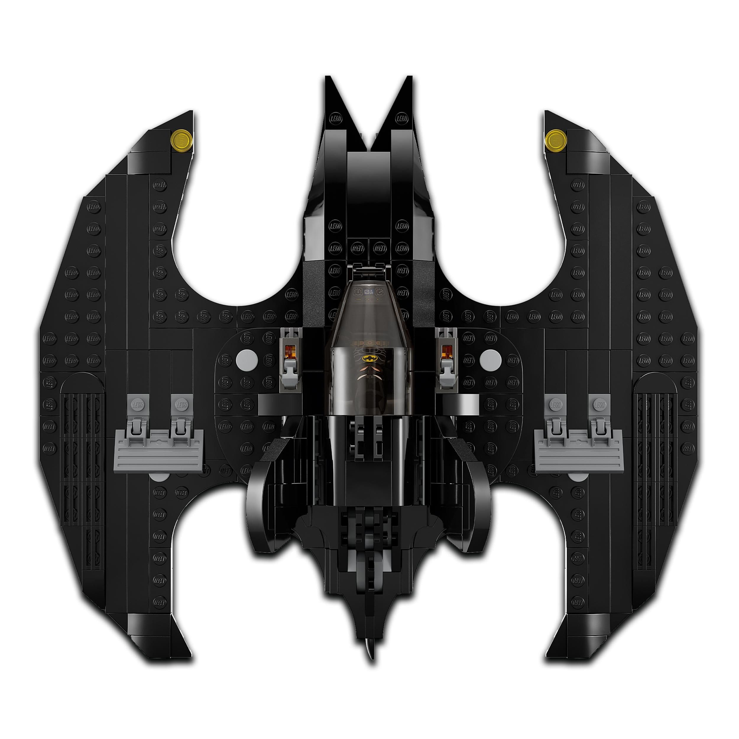 LEGO DC Batwing wall-hanging notch enables display after play.