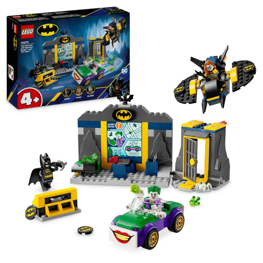 LEGO DC Super Heroes Batcave with Batman, Batgirl and The Joker for imaginative roleplay.