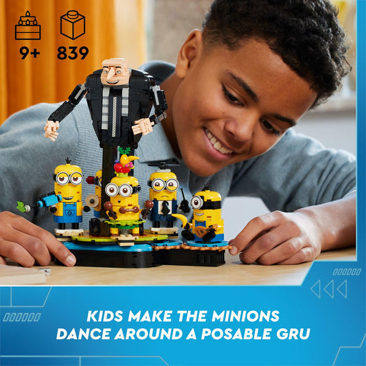 LEGO Despicable Me 4 Jerry Minion with maracas and fruit hat—colorful play prompts.