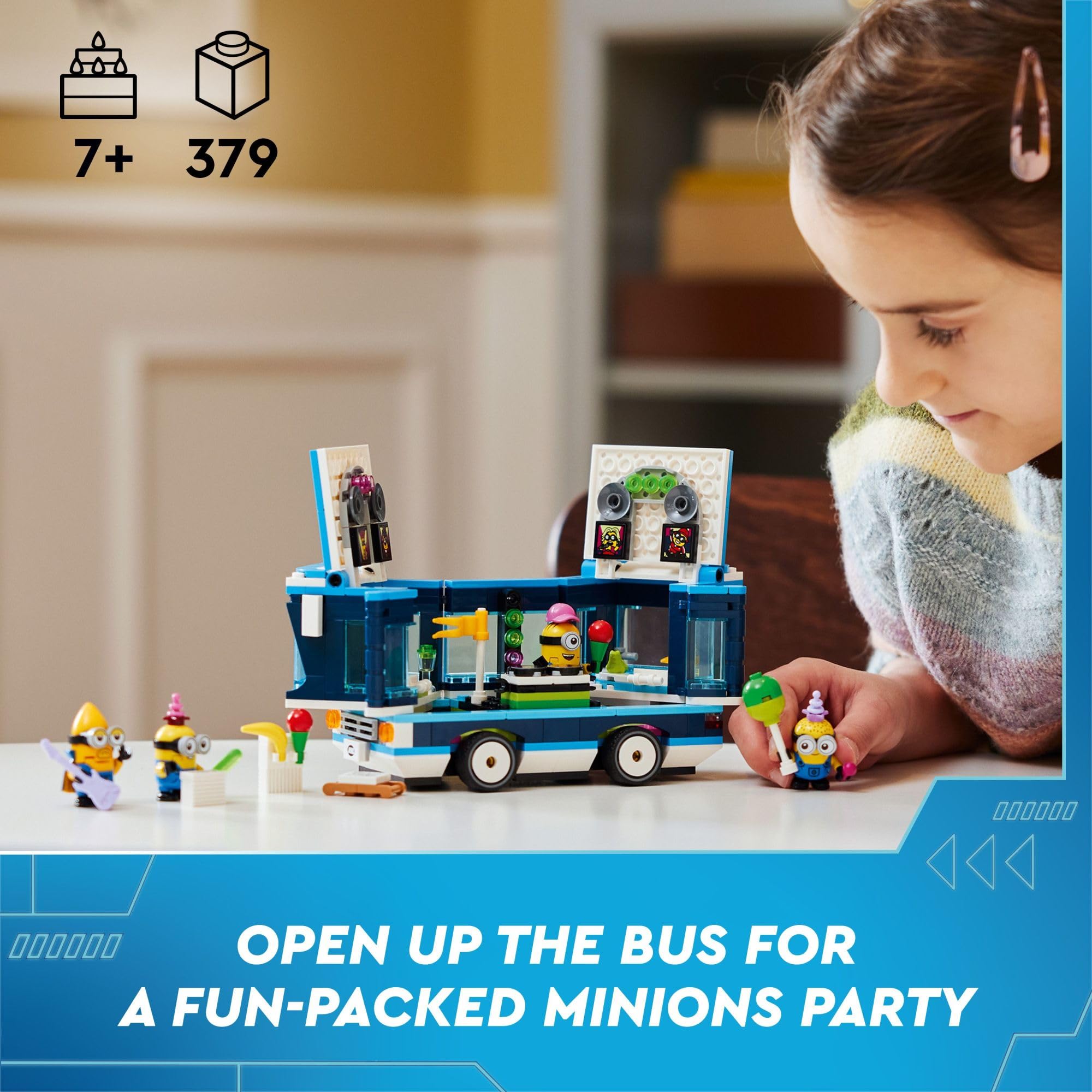 LEGO Despicable Me 4 Minions Music Party Bus side-open reveal enhances imaginative storytelling.