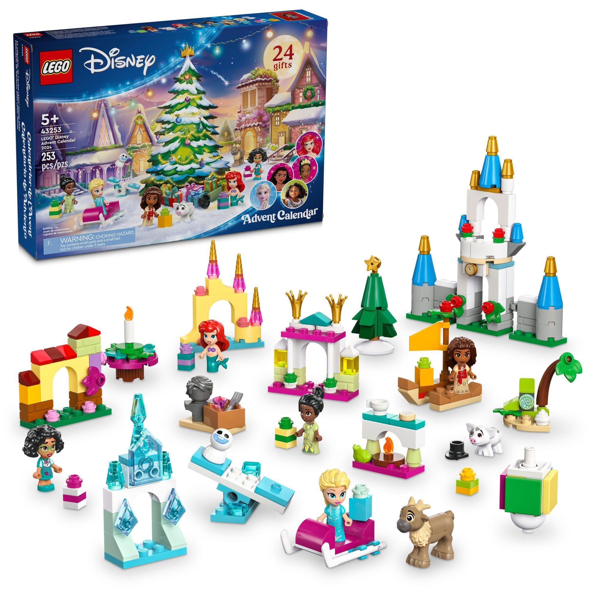 LEGO Disney Advent Calendar 2024 box front inspires holiday anticipation for kids.