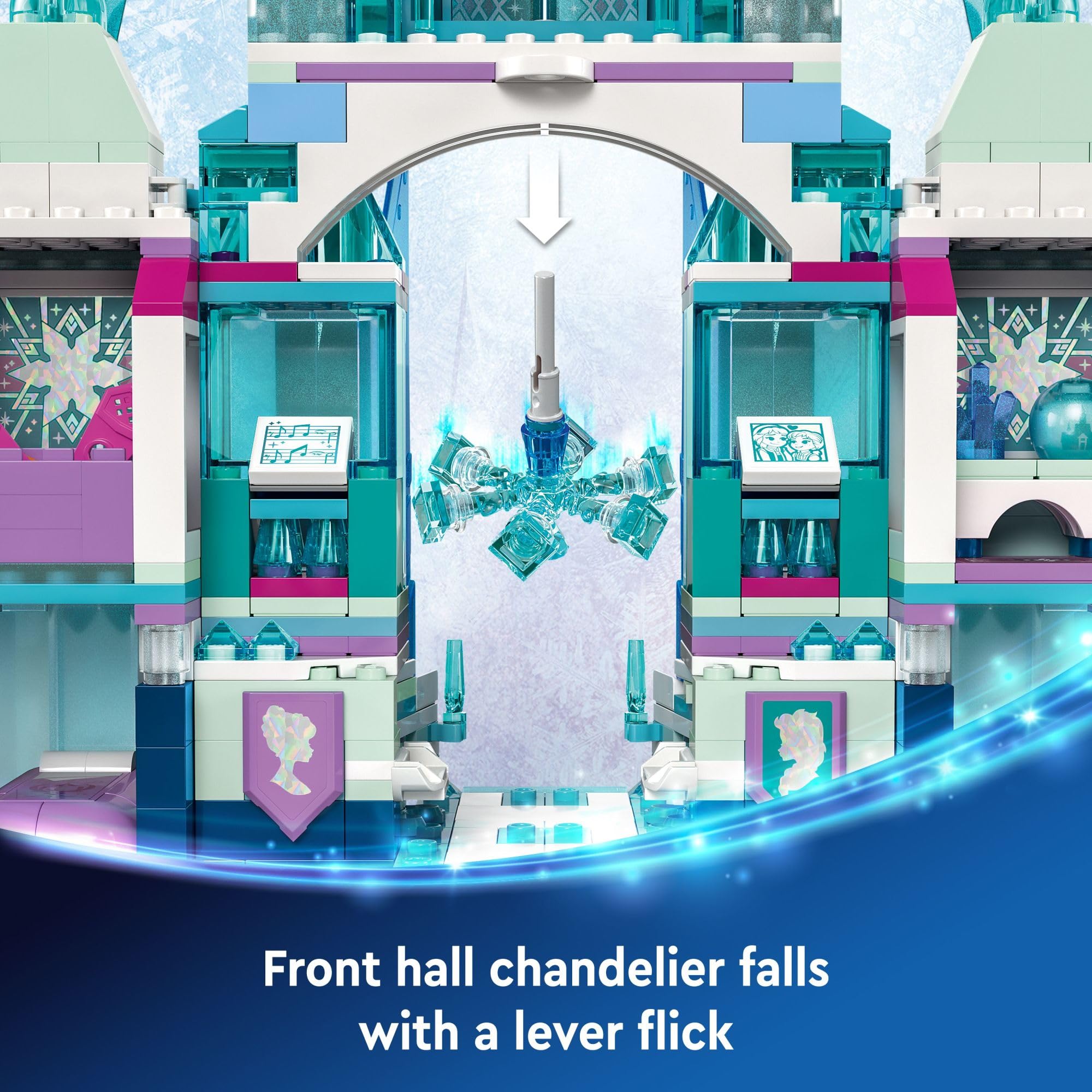 LEGO Disney Frozen opening castle doors supports interactive pretend play.