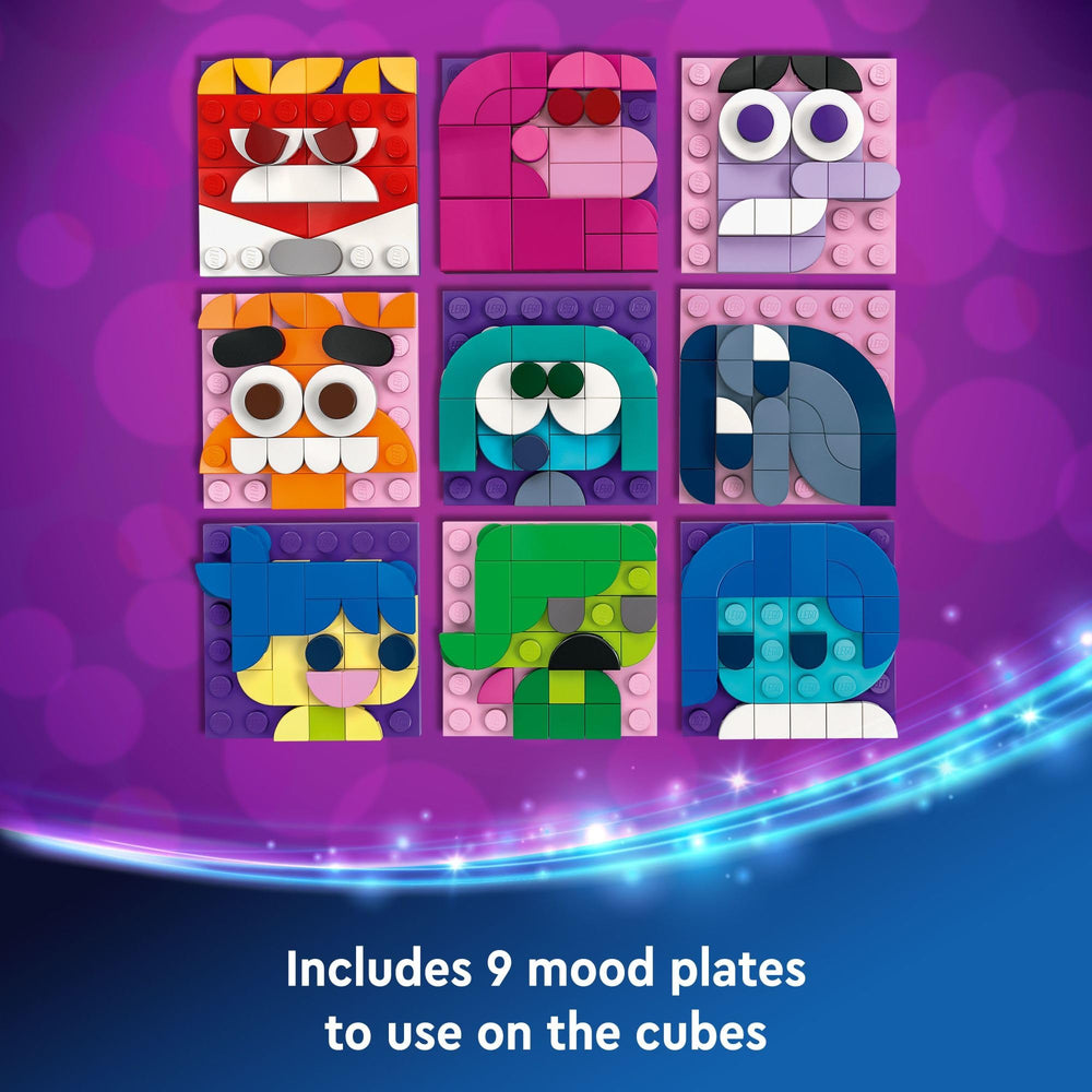 LEGO Disney Inside Out 2 Mood Cubes display stand shows cubes neatly for display