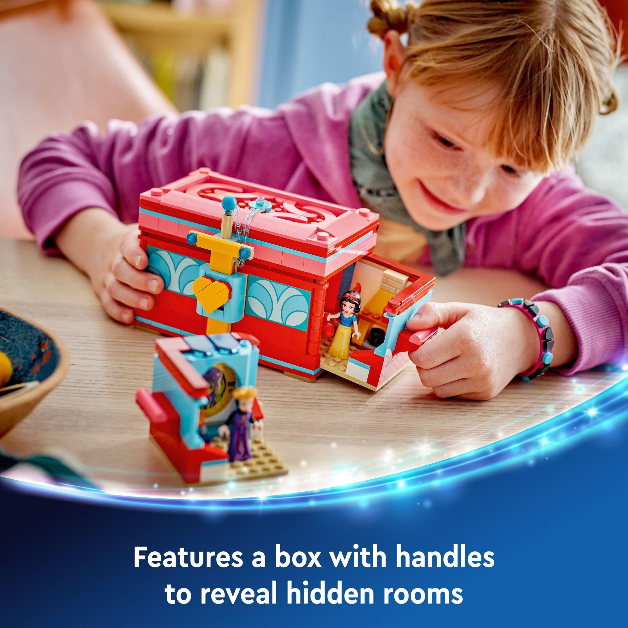 LEGO Disney jewelry box lock and sword add secure treasure-keeping play.