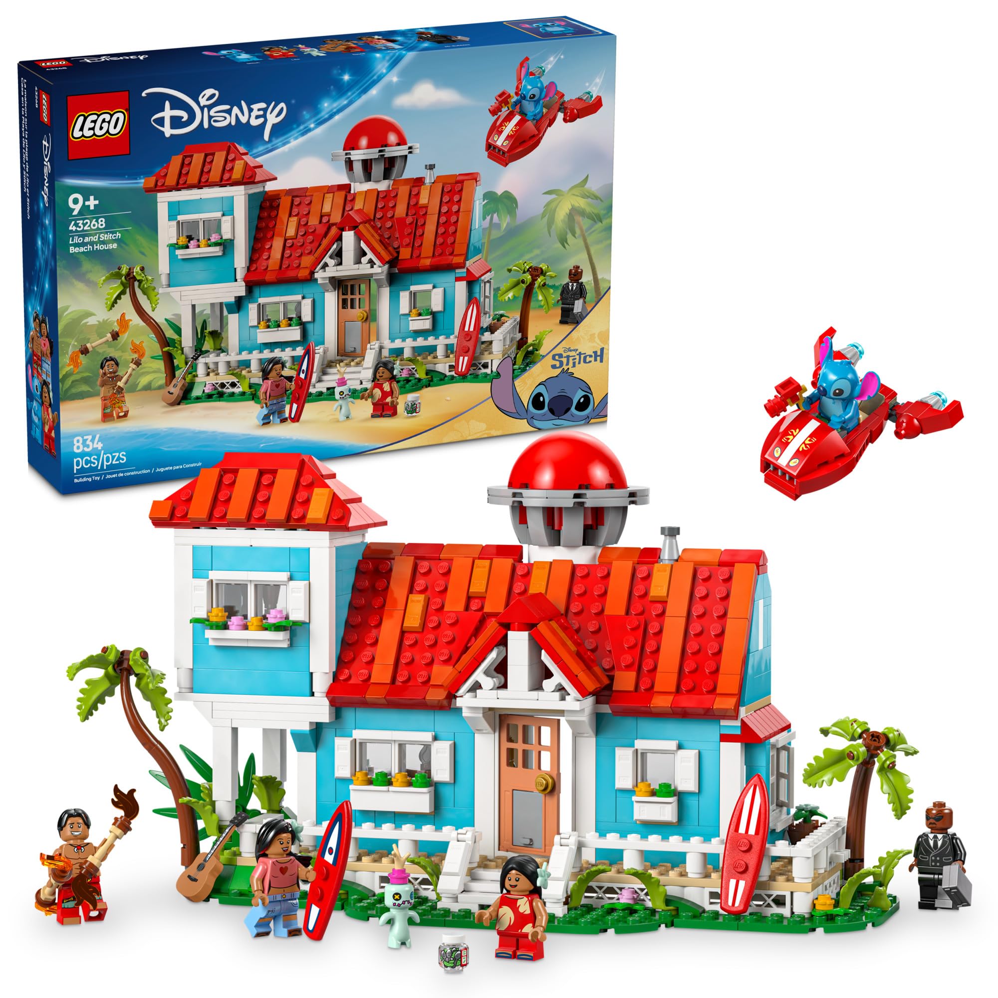 LEGO Disney Lilo and Stitch beach house front view showcases colorful, display-worthy design.