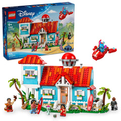 LEGO Disney Lilo and Stitch beach house front view showcases colorful, display-worthy design.