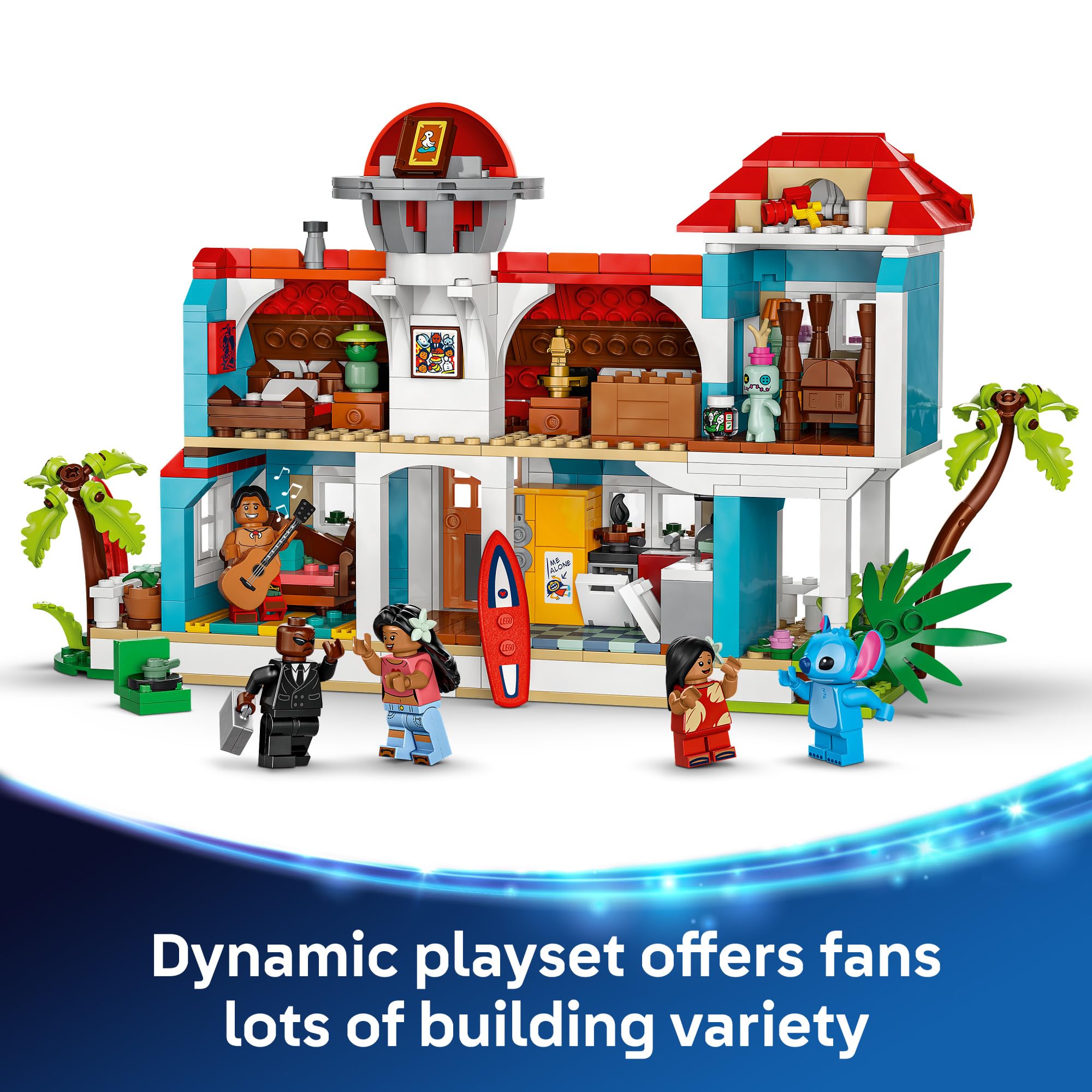 LEGO Disney Lilo and Stitch minifigures collection includes Lilo, Stitch, Nani, David, Mr. Bubbles.