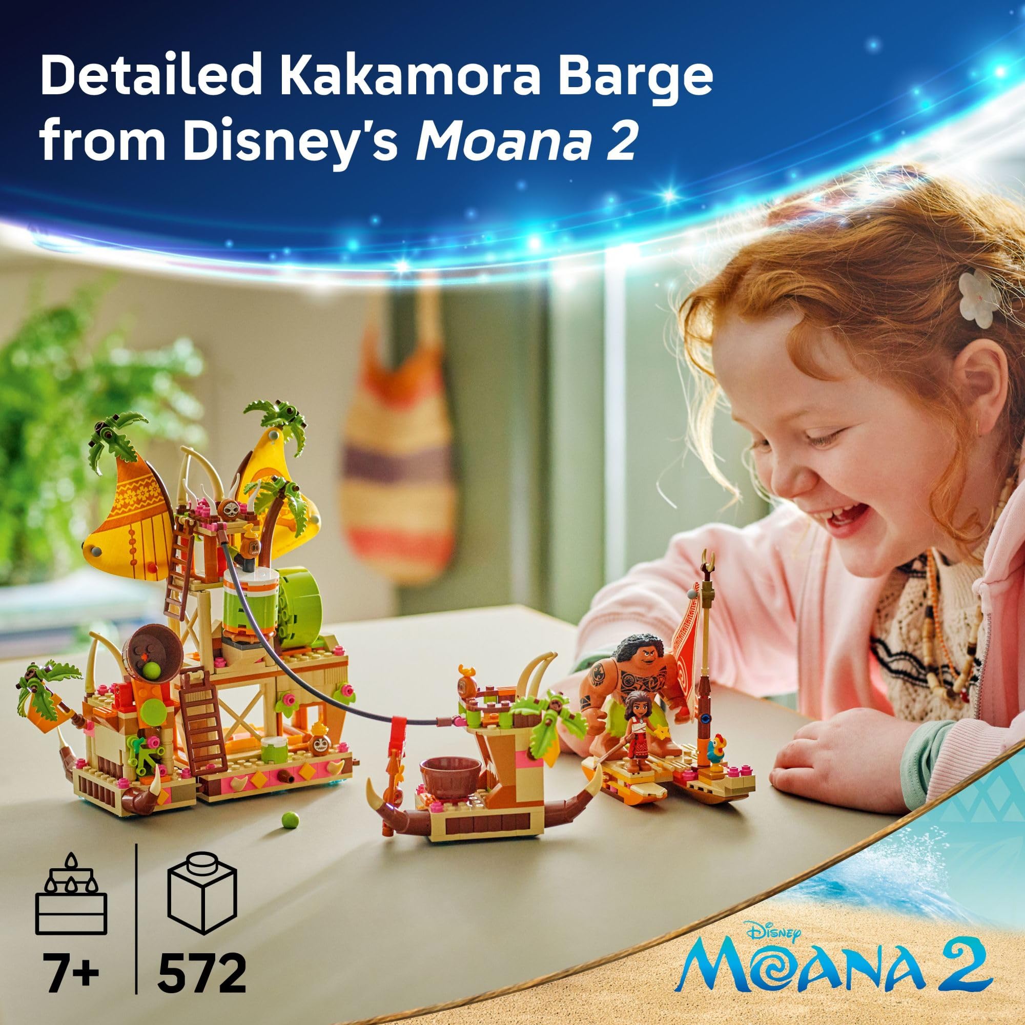 LEGO Disney Moana 2 Kakamora Barge action moment encourages imaginative storytelling.