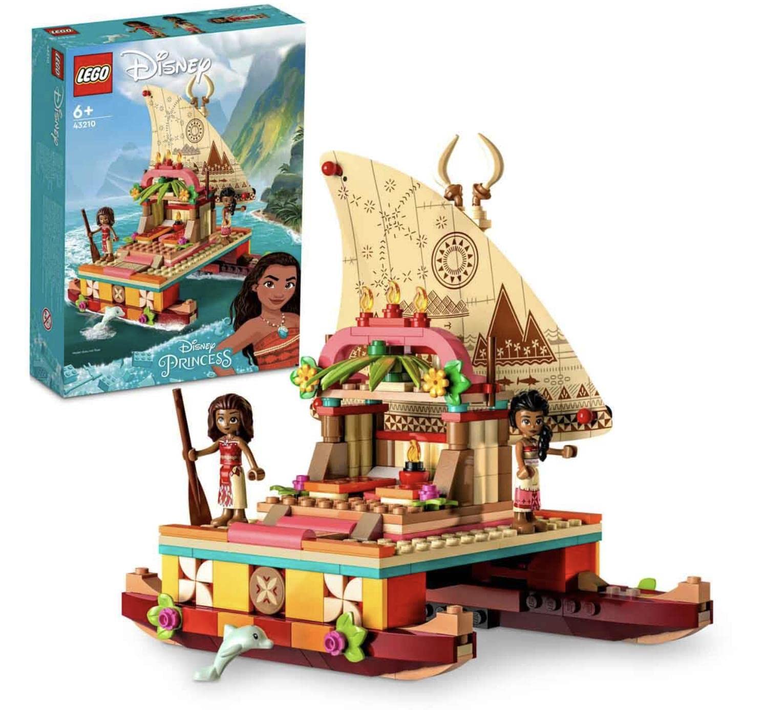 LEGO Disney Moana Wayfinding Boat sail displaying Motunui stories for imaginative play