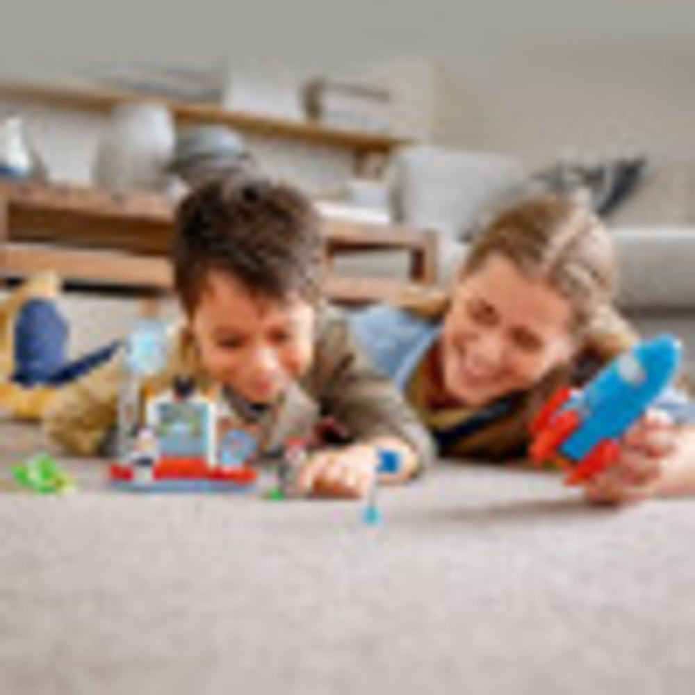 LEGO Disney space station detail highlights easy-start bricks and role-play potential.