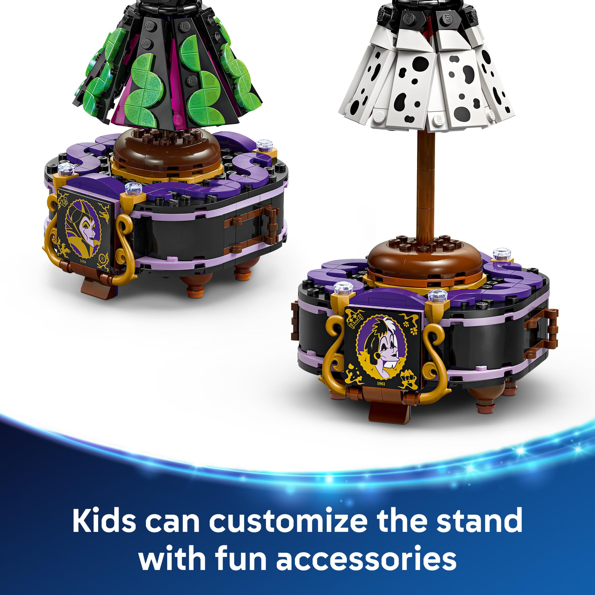LEGO Disney dress stand with profile tiles for display bragging rights.