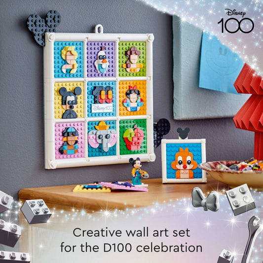 LEGO Disney wall frame icon display showcases a rotating collection for room decor.