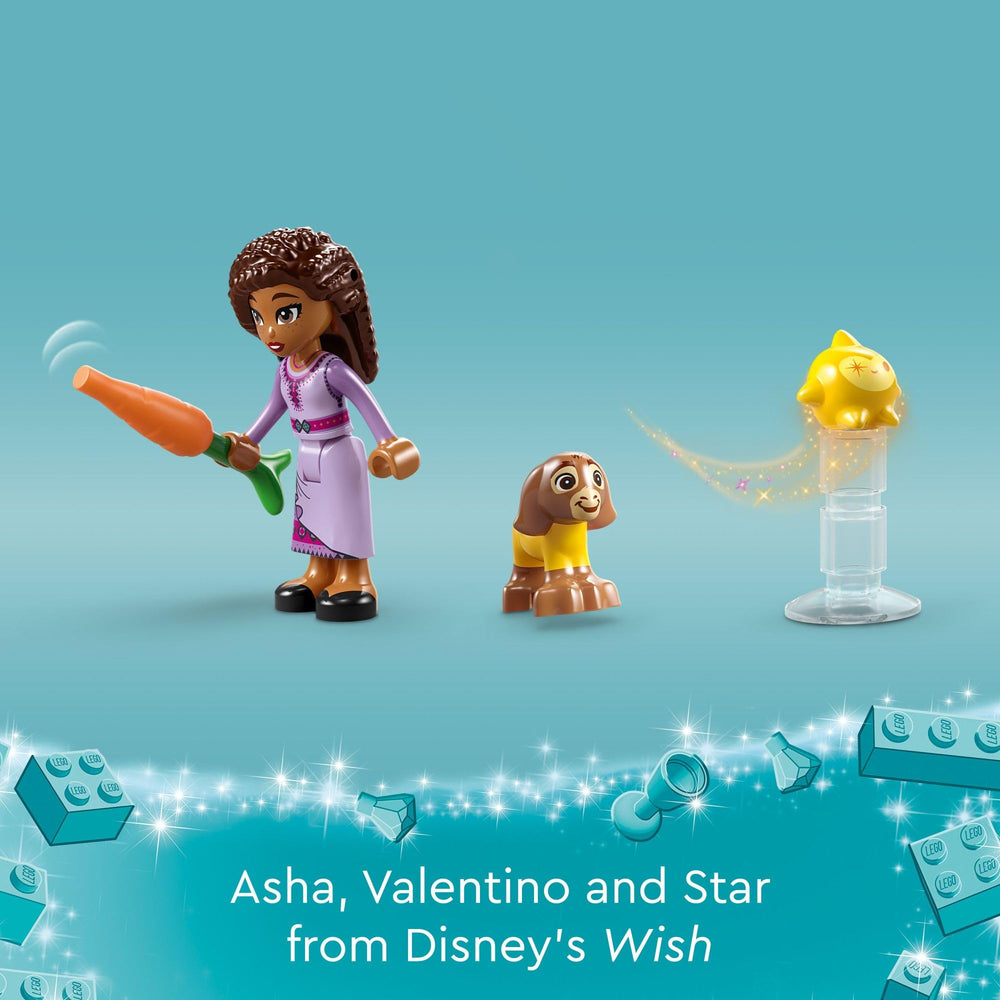LEGO Disney Valentino and Star figures spark Rosas market scenes.