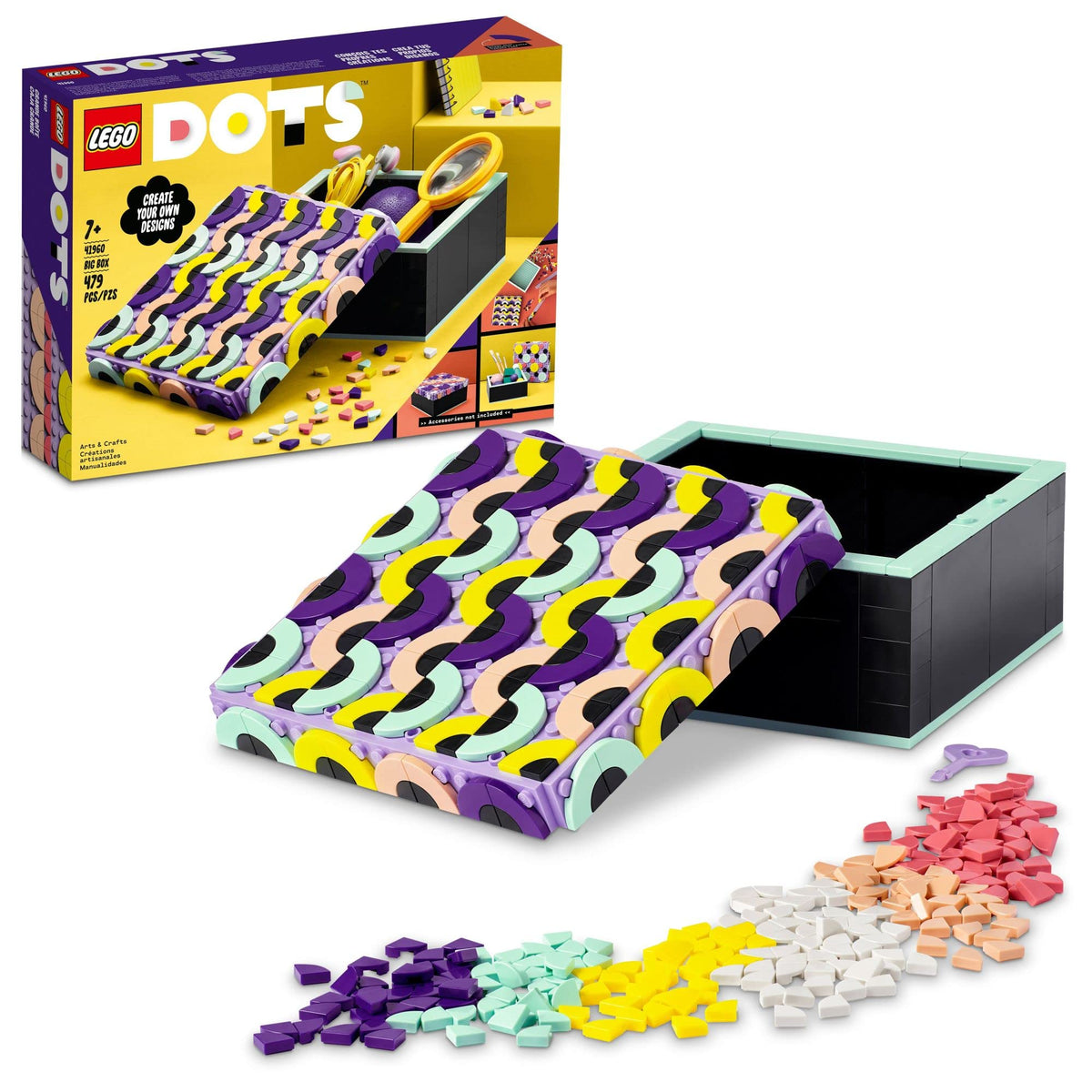 LEGO DOTS Big Box 41960 removable lid enables customizable storage and display.