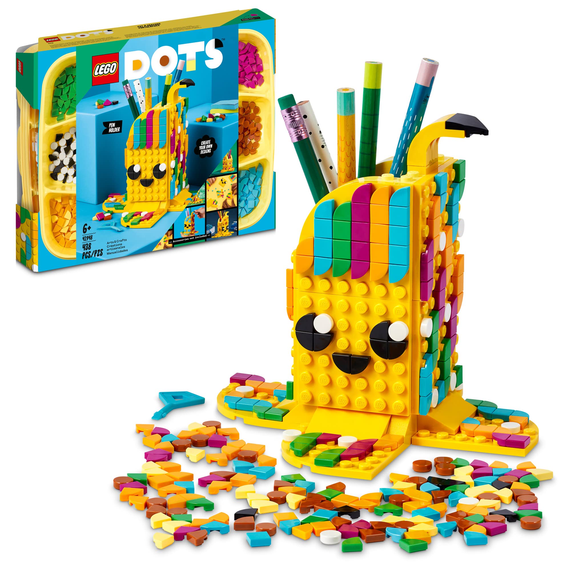 LEGO DOTS Cute Banana pen holder front view for desk organization and playful decor.