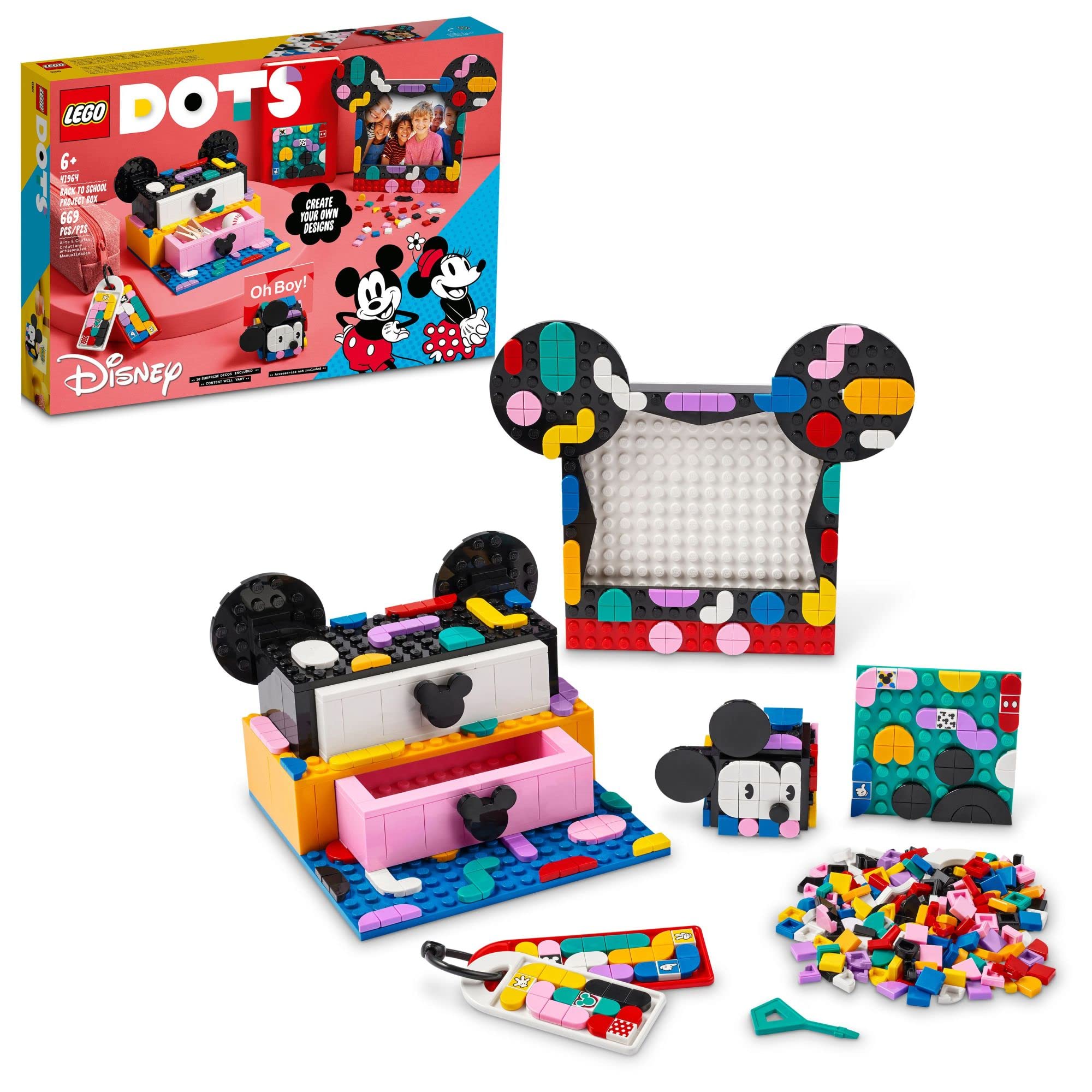 LEGO DOTS Disney Mickey & Minnie desk tidy with ears for organizational play and colorful decor
