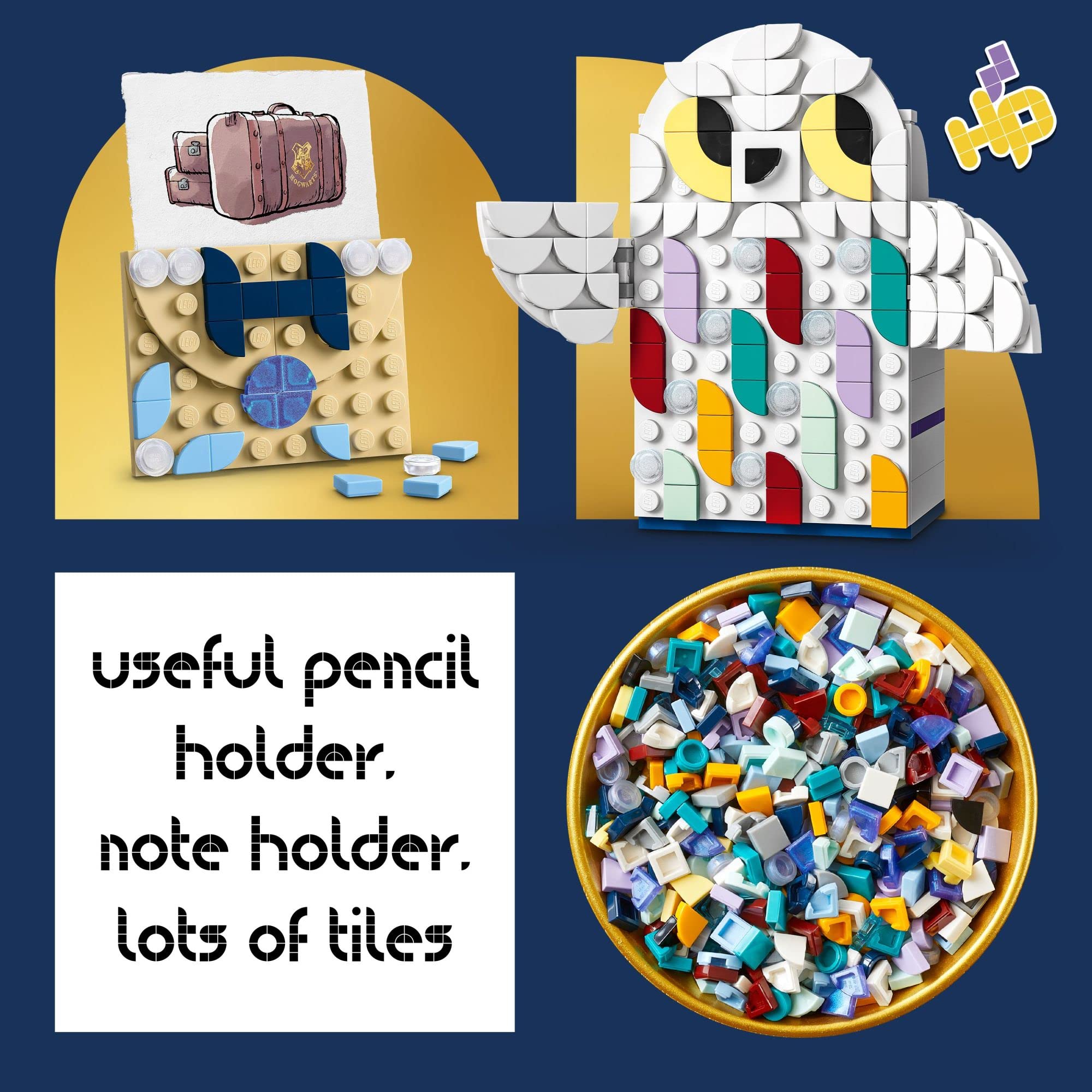 LEGO DOTS colorful tiles to personalize Hedwig patterns and room decor.