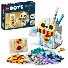 LEGO DOTS Hedwig pencil holder with movable wings for organized desk space.