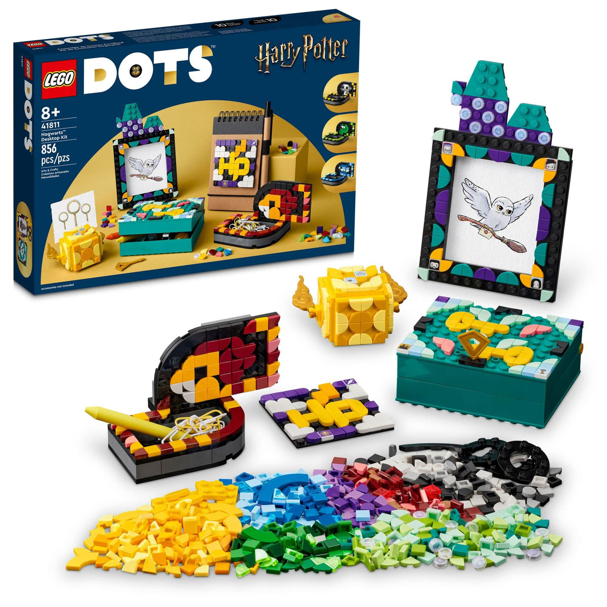 LEGO DOTS Hogwarts desktop kit note holder enhances desk organization with magical charm.