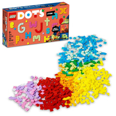 LEGO DOTS lettering tiles in vibrant colors for personalized messages and decor ideas