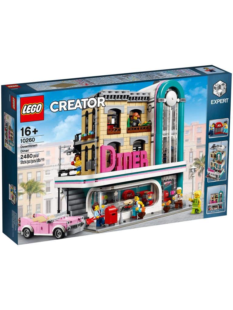 LEGO Downtown Diner front with iconic DINER sign for enhanced display and imaginative play