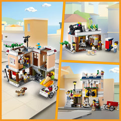 LEGO Downtown Noodle Shop Bike Shop view highlighting transition to a bike shop and art studio.