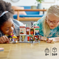 LEGO Downtown Noodle Shop Flat Roof Terrace view with elevated play space and tree detail.