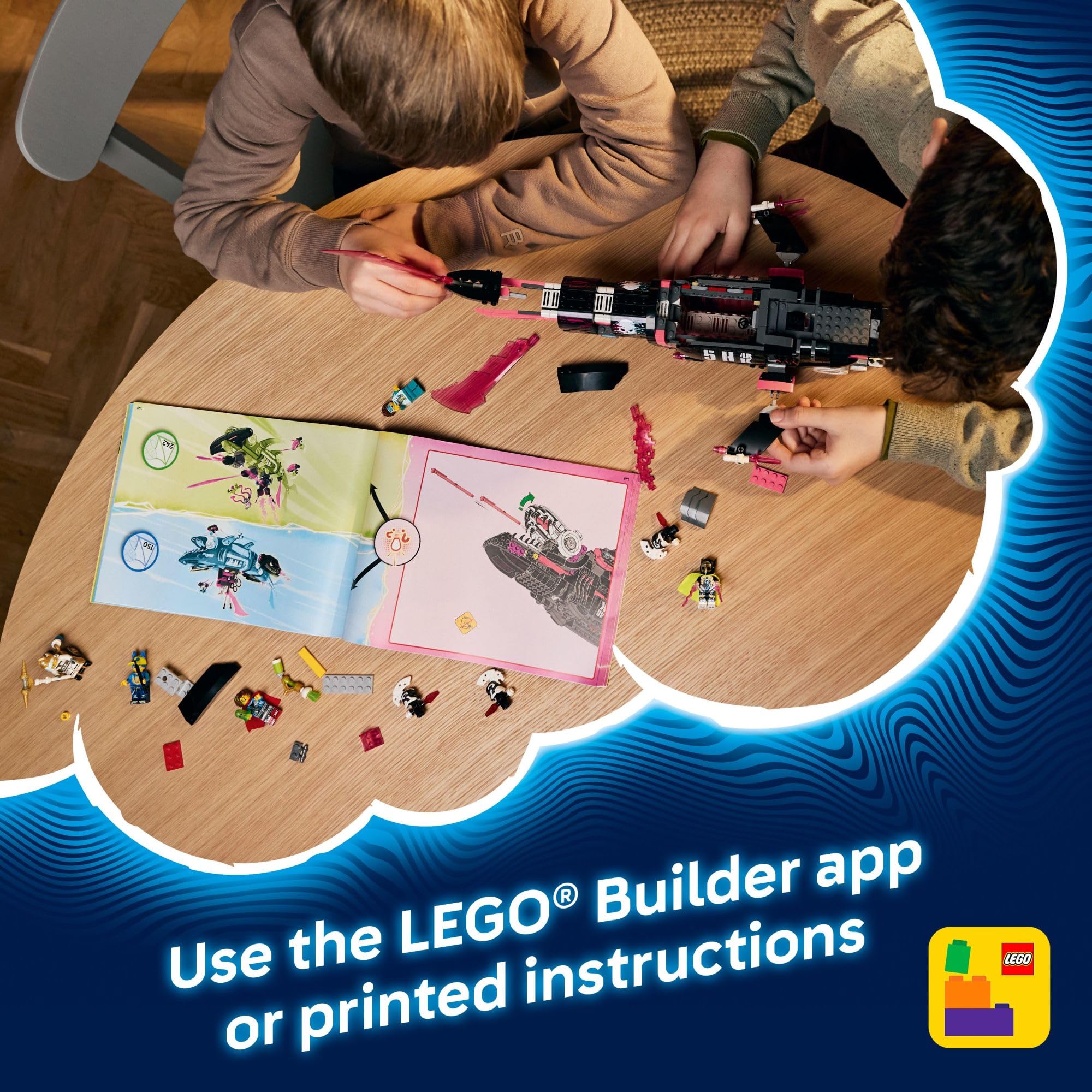 LEGO DREAMZzz Builder app view shows 3D progress tracking