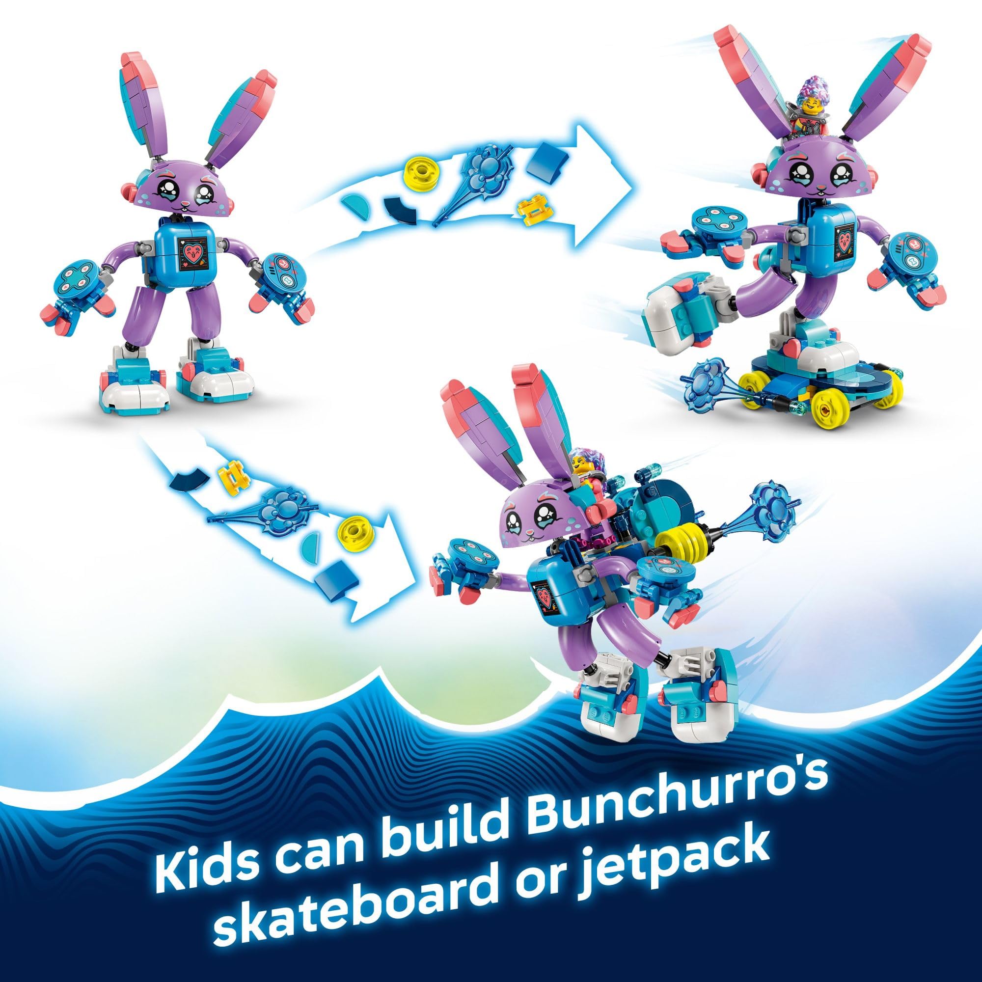 LEGO DREAMZzz bunny with skateboard invites active pretend adventures