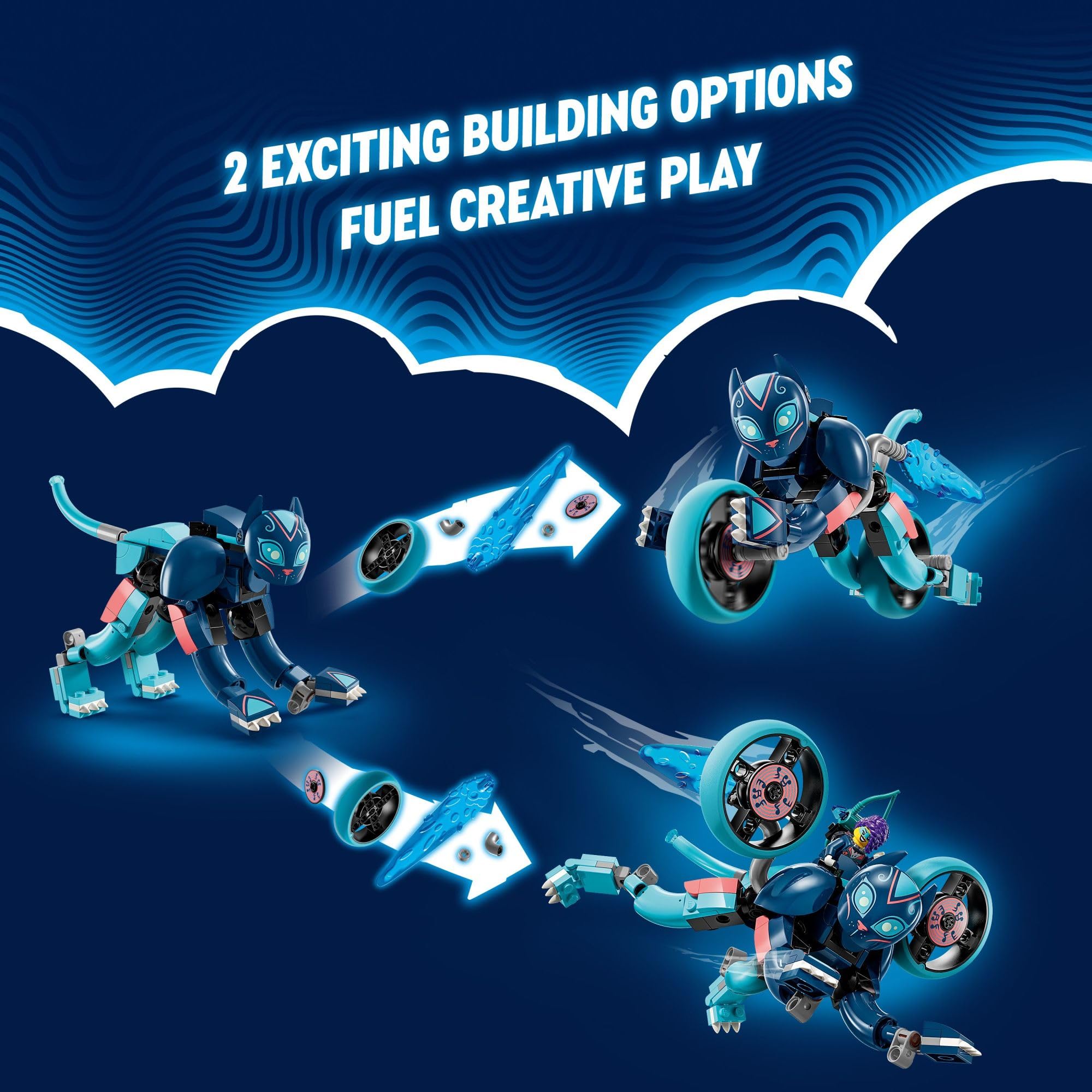 LEGO DREAMZzz cat with turbo boosters for action-packed storytelling.