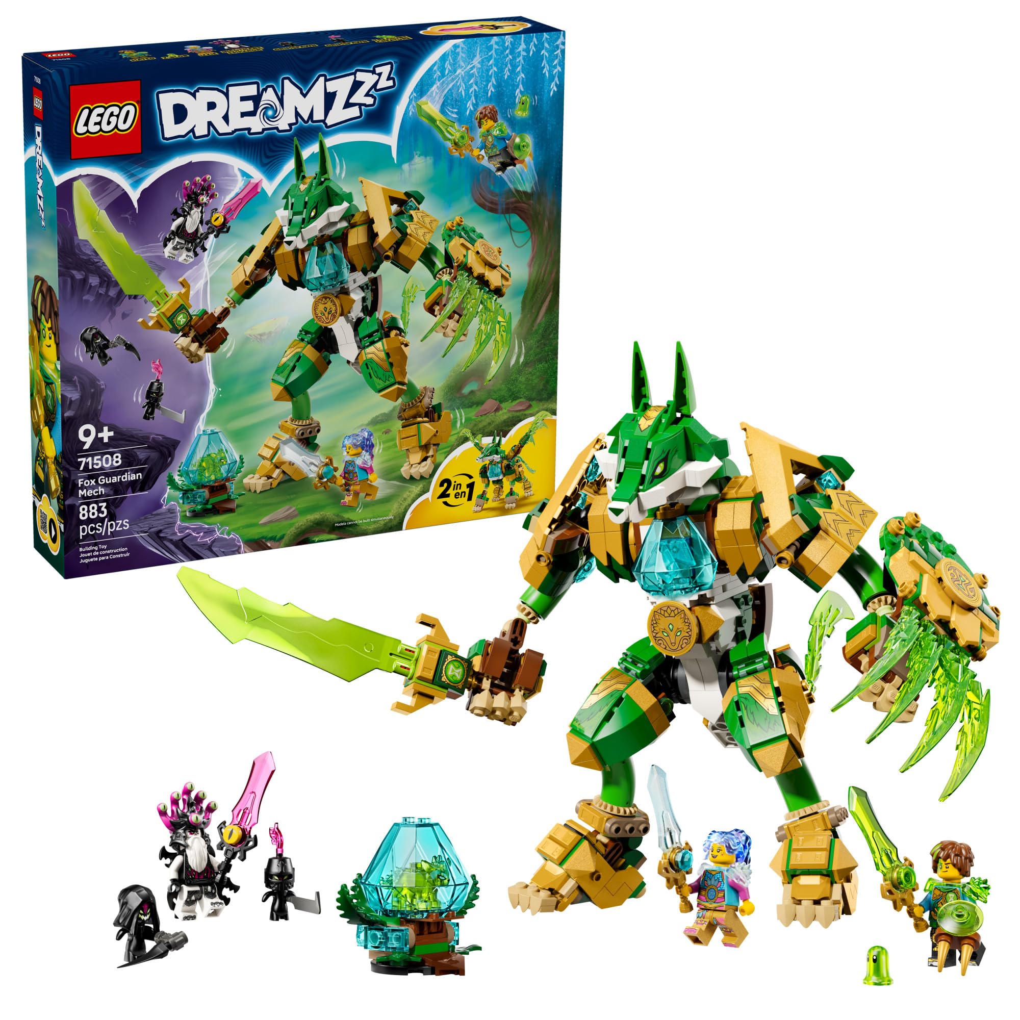 LEGO DREAMZzz Fox Guardian Mech front view for immersive pretend play and action storytelling.