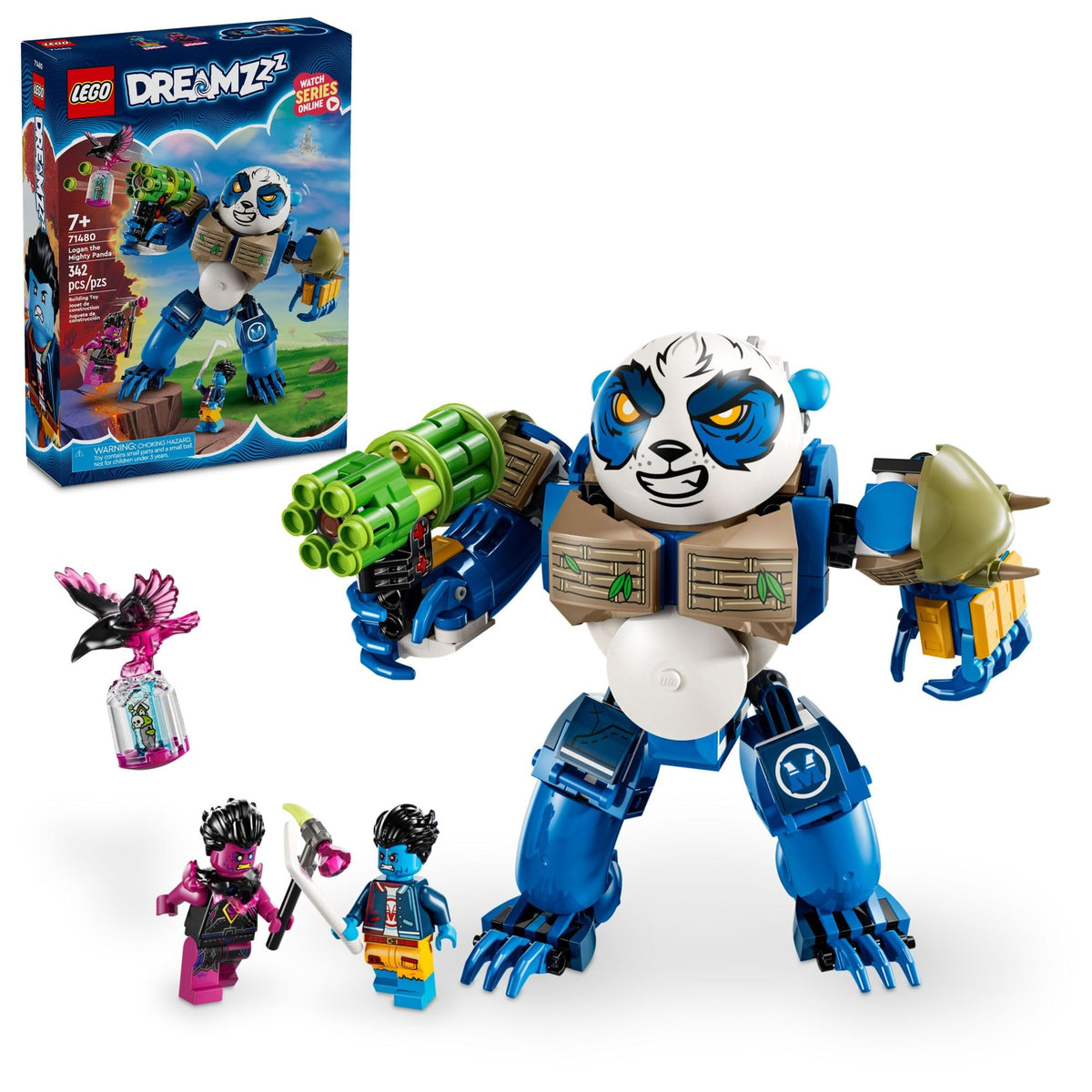 LEGO DREAMZzz Logan Mighty Panda pose for imaginative play and storytelling.