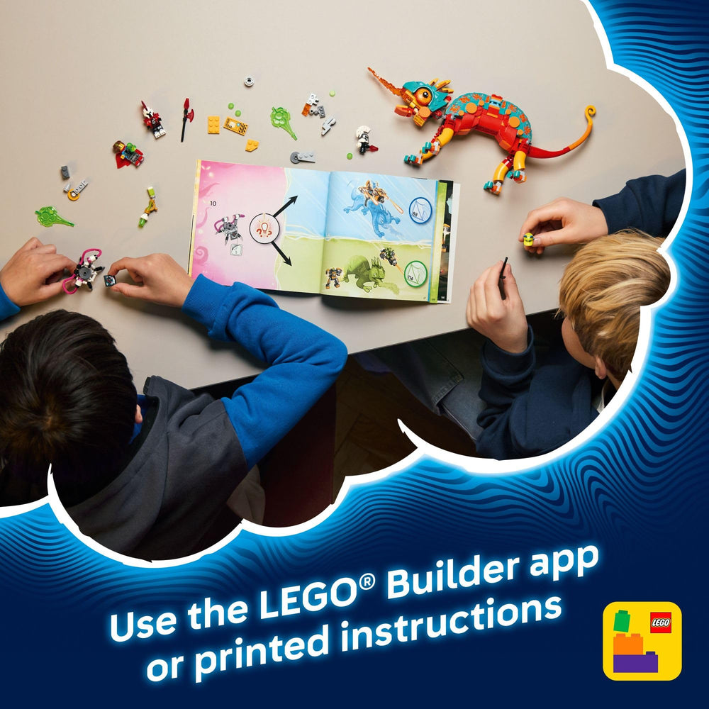 LEGO DREAMZzz Mateo's Fire Chameleon comic-style instructions guide building adventures