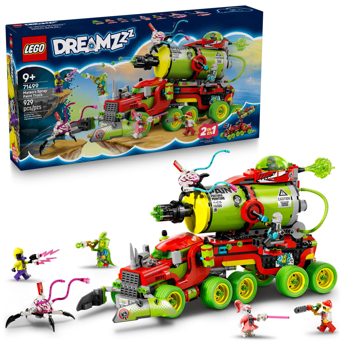 LEGO DREAMZzz Mateo spray paint truck front view inspires imaginative play.