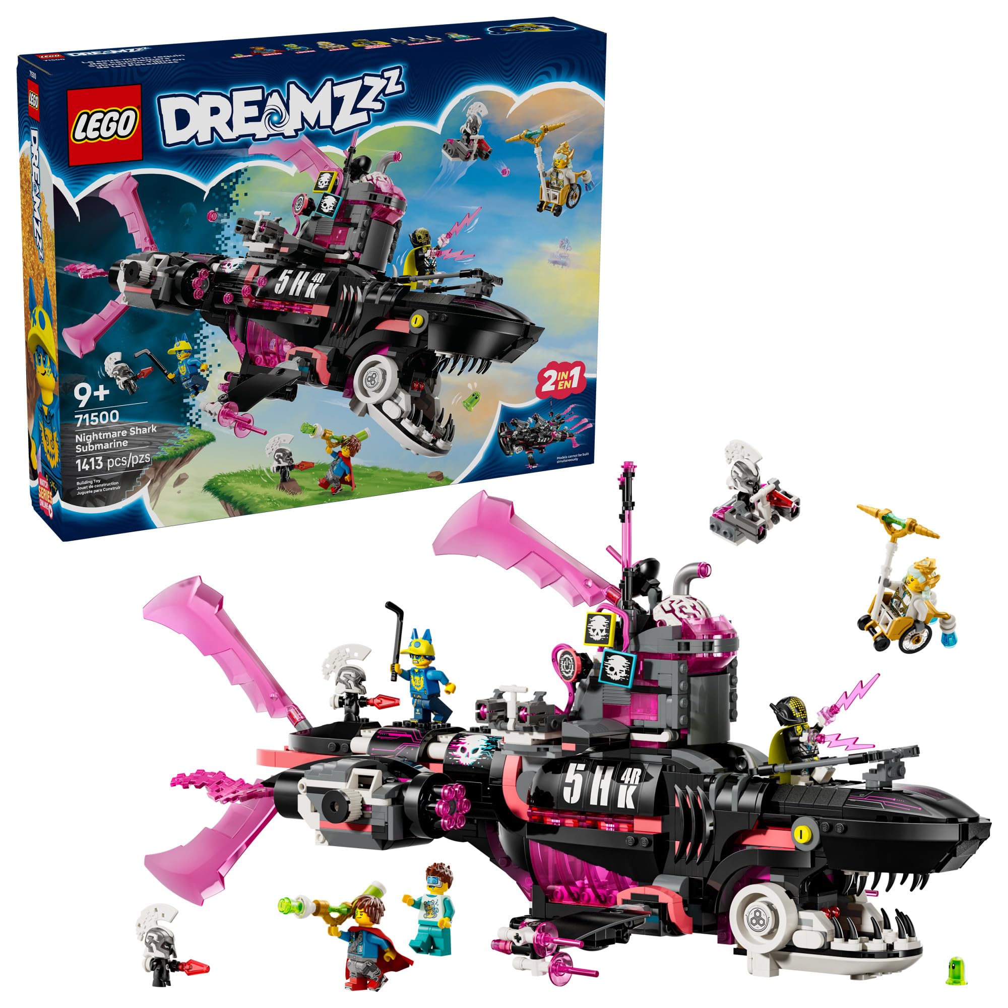 LEGO DREAMZzz Nightmare Shark Submarine front view for immersive pretend play